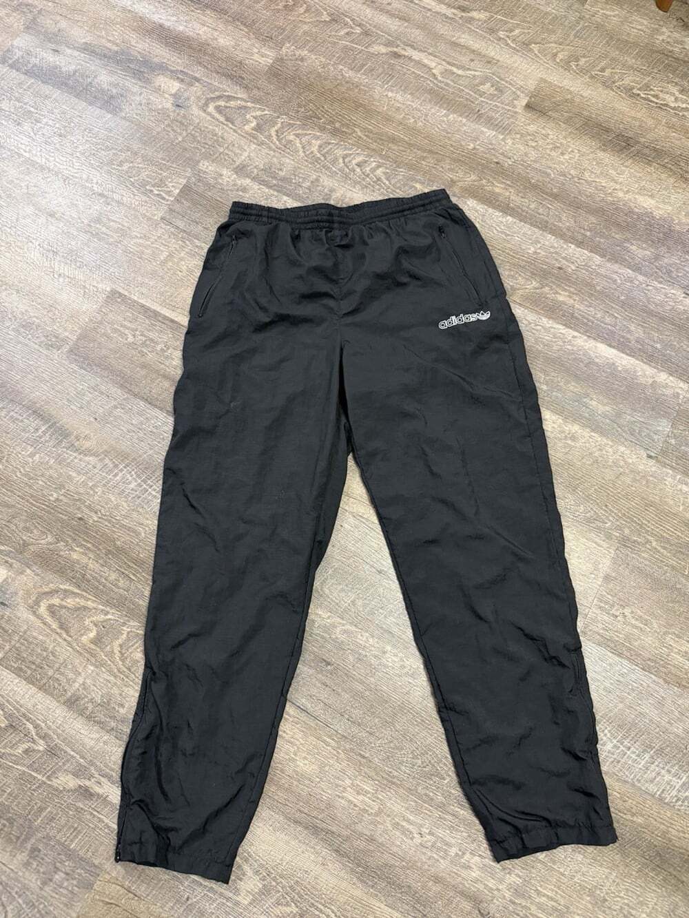 Vintage Adidas Track Pants Mens M Black Nylon Windbreaker Run DMC 90s Zip Leg